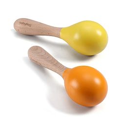 Babyhug Maracas Wooden Rattle Toy Set of 2 for Babies & Toddlers|Sensory Play|Fine Motor Skills & Brain Development|Multicolour|BIS Certified