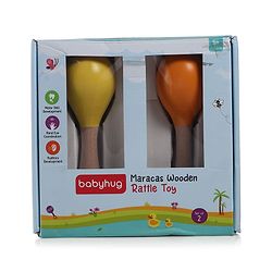 Babyhug Maracas Wooden Rattle Toy Set of 2 for Babies & Toddlers|Sensory Play|Fine Motor Skills & Brain Development|Multicolour|BIS Certified