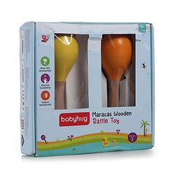 Babyhug Maracas Wooden Rattle Toy Set of 2 for Babies & Toddlers|Sensory Play|Fine Motor Skills & Brain Development|Multicolour|BIS Certified