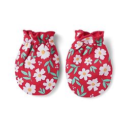 Babyhug 100% Cotton Interlock Knit Cap Mittens & Booties With Floral Print Red - Diameter 10 cm