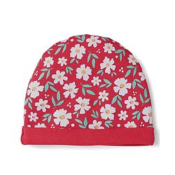 Babyhug 100% Cotton Interlock Knit Cap Mittens & Booties With Floral Print Red - Diameter 10 cm