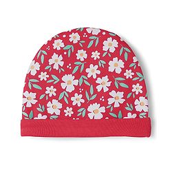 Babyhug 100% Cotton Interlock Knit Cap Mittens & Booties With Floral Print Red - Diameter 10 cm