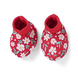 Babyhug 100% Cotton Interlock Knit Cap Mittens & Booties With Floral Print Red - Diameter 10 cm