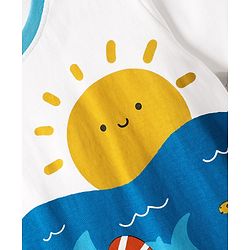 Babyhug Cotton Knit Half Sleeves T-Shirt With Beach Theme Print - White & Blue
