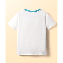 Babyhug Cotton Knit Half Sleeves T-Shirt With Beach Theme Print - White & Blue