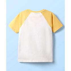 Babyhug Cotton Knit Half Raglan Sleeves T-Shirt with Panda Print - Yellow & White