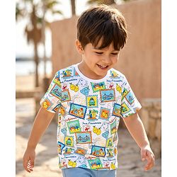 Babyhug Cotton Knit Half Sleeves Oversized T-Shirt with Beach Theme Print - White