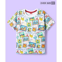 Babyhug Cotton Knit Half Sleeves Oversized T-Shirt with Beach Theme Print - White