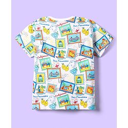Babyhug Cotton Knit Half Sleeves Oversized T-Shirt with Beach Theme Print - White
