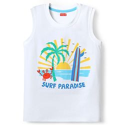 Babyhug Cotton Knit Sleeveless Tank T-Shirts with Beach Theme Print & Stripes Pack of 3 - Yellow White & Red