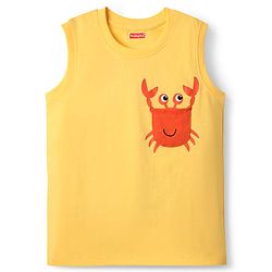 Babyhug Cotton Knit Sleeveless Tank T-Shirts with Beach Theme Print & Stripes Pack of 3 - Yellow White & Red