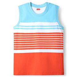 Babyhug Cotton Knit Sleeveless Tank T-Shirts with Beach Theme Print & Stripes Pack of 3 - Yellow White & Red
