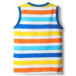 Babyhug Cotton Knit Sleeveless Tank T-Shirts with Mountain Print & Stripes Pack of 3 - Blue