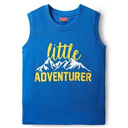 Babyhug Cotton Knit Sleeveless Tank T-Shirts with Mountain Print & Stripes Pack of 3 - Blue