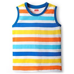 Babyhug Cotton Knit Sleeveless Tank T-Shirts with Mountain Print & Stripes Pack of 3 - Blue