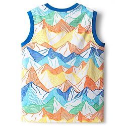 Babyhug Cotton Knit Sleeveless Tank T-Shirts with Mountain Print & Stripes Pack of 3 - Blue
