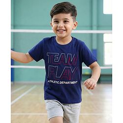 Babyhug Cotton Knit Half Sleeves T-Shirt with Text Print - Navy Blue