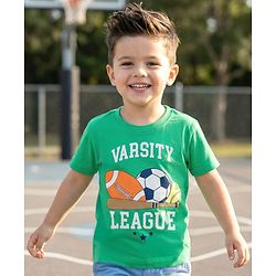 Babyhug Cotton Knit Half Sleeves T-Shirt with Sport Print - Mint