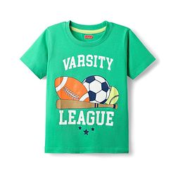 Babyhug Cotton Knit Half Sleeves T-Shirt with Sport Print - Mint