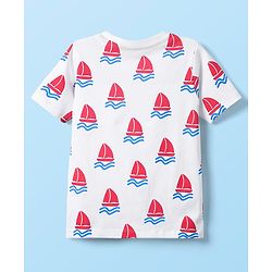 Babyhug Cotton Knit Half Sleeves T-Shirt with Ship Print - Off White