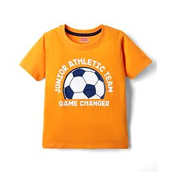 Babyhug Cotton Knit Half Sleeves T-Shirt With Sport Theme Print - Orange