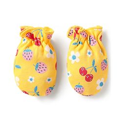 Babyhug 100% Cotton Interlock Knit Cap Mittens & Booties Set with Berries & Floral Print Yellow - Diameter 14 cm