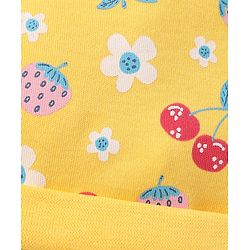 Babyhug 100% Cotton Interlock Knit Cap Mittens & Booties Set with Berries & Floral Print Yellow - Diameter 14 cm