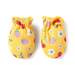 Babyhug 100% Cotton Interlock Knit Cap Mittens & Booties Set with Berries & Floral Print Yellow - Diameter 14 cm