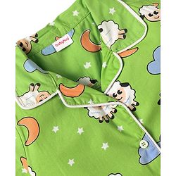 Babyhug Poplin Woven Half Sleeves Front Open Co-ords Night Suit with Ship Print - Light Green