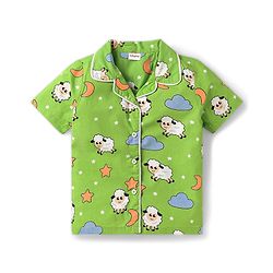 Babyhug Poplin Woven Half Sleeves Front Open Co-ords Night Suit with Ship Print - Light Green