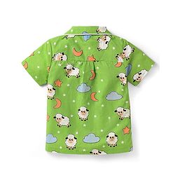 Babyhug Poplin Woven Half Sleeves Front Open Co-ords Night Suit with Ship Print - Light Green