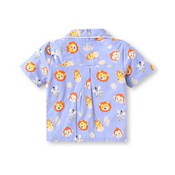 Babyhug Poplin  Woven Half Sleeves Nightsuit With Animal Print - Light Blue