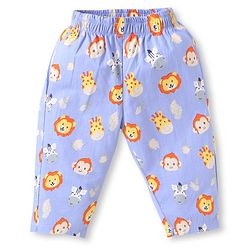Babyhug Poplin  Woven Half Sleeves Nightsuit With Animal Print - Light Blue