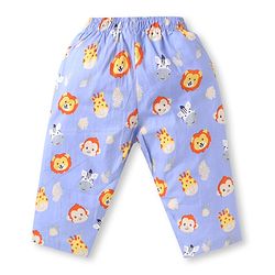 Babyhug Poplin  Woven Half Sleeves Nightsuit With Animal Print - Light Blue