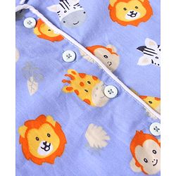Babyhug Poplin  Woven Half Sleeves Nightsuit With Animal Print - Light Blue