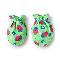 Babyhug 100% Cotton Cap Mittens & Booties Set With Floral & Tropical Theme Print Green - Diameter 14 cm