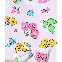 Babyhug 100% Cotton Interlock Knit Cap Mittens & Booties Set With Floral Print White - Diameter 16 cm