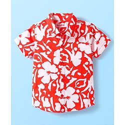 Babyhug Cotton Woven Half Sleeves Shirt With Floral Print - Red