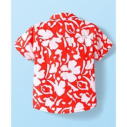 Babyhug Cotton Woven Half Sleeves Shirt With Floral Print - Red