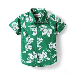 Babyhug Cotton Woven Half Sleeves Shirt With Floral Print - Green