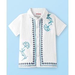 Babyhug Cotton Woven Half Sleeves Shirt With Embroidery - White
