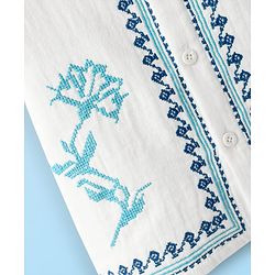 Babyhug Cotton Woven Half Sleeves Shirt With Embroidery - White
