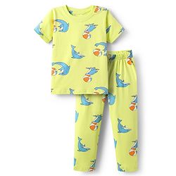 Babyhug Cotton Knit Half Sleeves Co-ords Night Suit With Dolphin Print - Light Yellow
