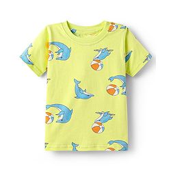 Babyhug Cotton Knit Half Sleeves Co-ords Night Suit With Dolphin Print - Light Yellow