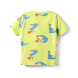 Babyhug Cotton Knit Half Sleeves Co-ords Night Suit With Dolphin Print - Light Yellow