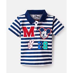 Babyhug Disney Single Jersey Knit Half Sleeve Polo T-Shirt & Shorts Set With Mickey Mouse And Family Graphics - Navy Blue