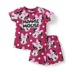 Babyhug Disney Single Jersey Knit  Half Sleeves Shorts Night Suit with Minnie Mouse Print - Maroon