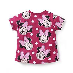 Babyhug Disney Single Jersey Knit  Half Sleeves Shorts Night Suit with Minnie Mouse Print - Maroon