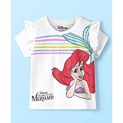Babyhug Disney Single Jersey Knit Half Sleeves T-Shirt With Disney Princess-Ariel Graphics And Frill Detailing - White