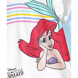 Babyhug Disney Single Jersey Knit Half Sleeves T-Shirt With Disney Princess-Ariel Graphics And Frill Detailing - White